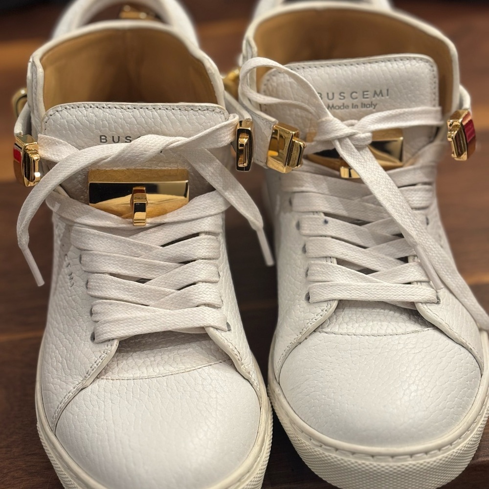 Buscemi White Leather Sneakers with Gold Accents